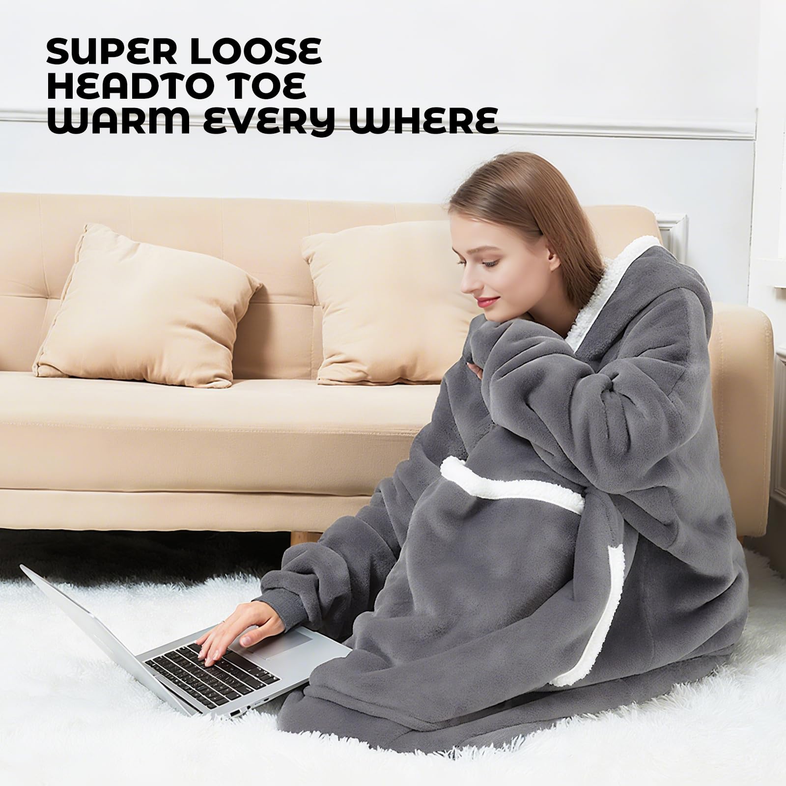 auvstar Manta de Sudadera Gigante con Capucha, Manta de Gran Tamaño Sudadera con Capucha Sherpa con Bolsillo Frontal, Suave Cálida Cómoda, Talla Única para Adultos, Hombres, Mujeres, Adolescentes