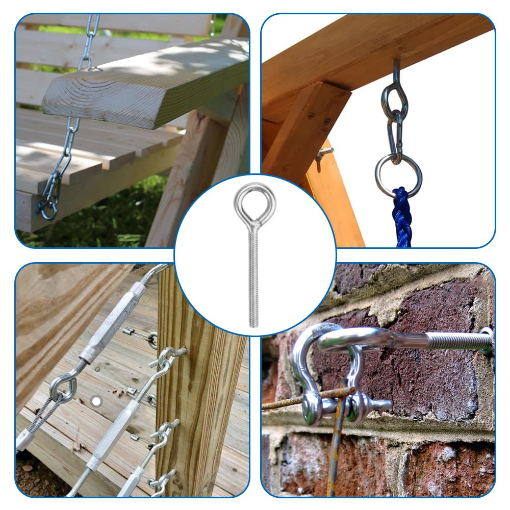 10 Pezzi M6 golfari bullone occhielli,Bullone a occhiello inox 304,75mm argento filettatura maschio bullone ad anello,Antiruggine anelli acciaio con vite,per Esterni Casa Fissaggio e sospensione