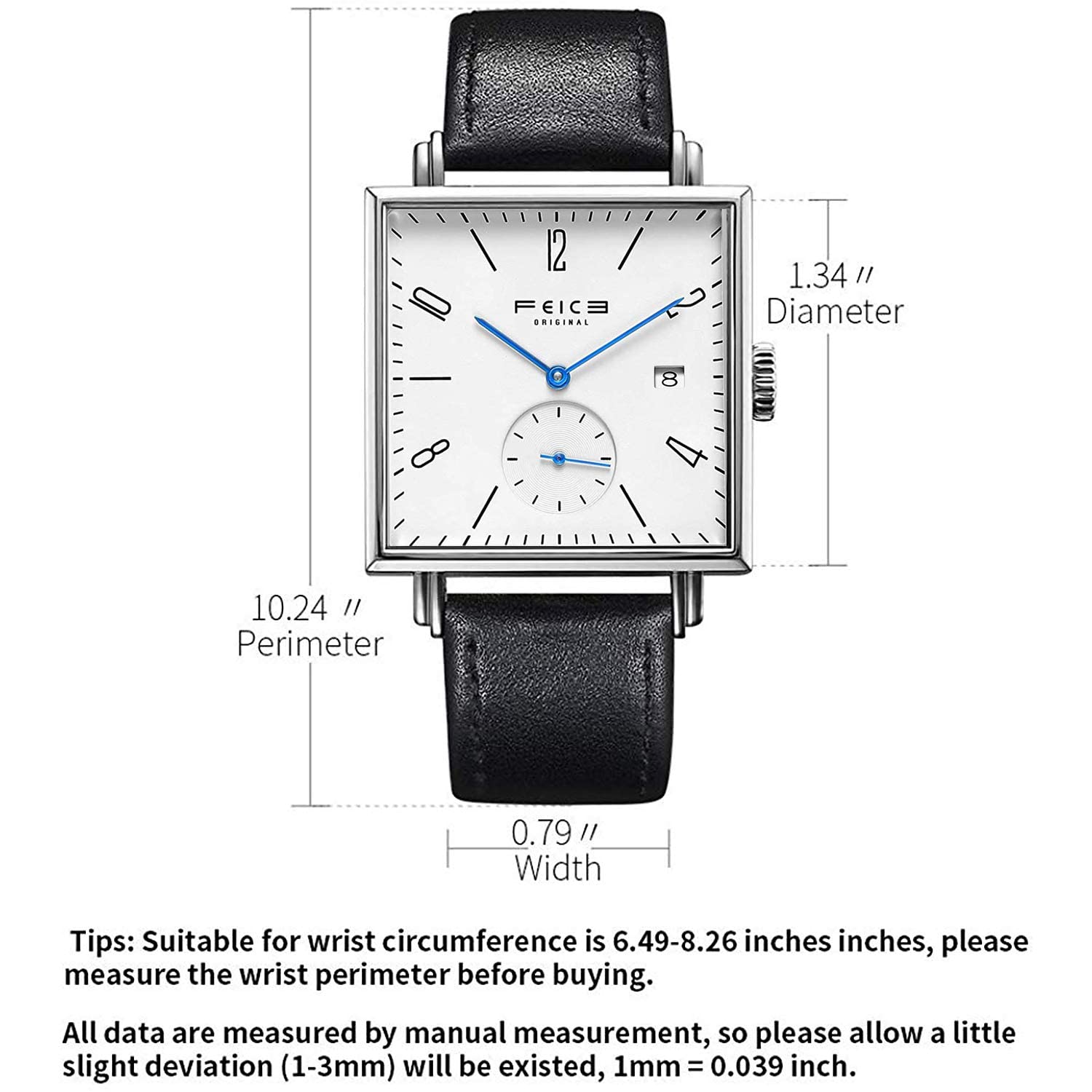 FEICE Orologio Automatico Moda Orologio Quadrato Bauhaus Orologio da Polso Meccanico in Vetro di Zaffiro Datario Ø34mm FM301
