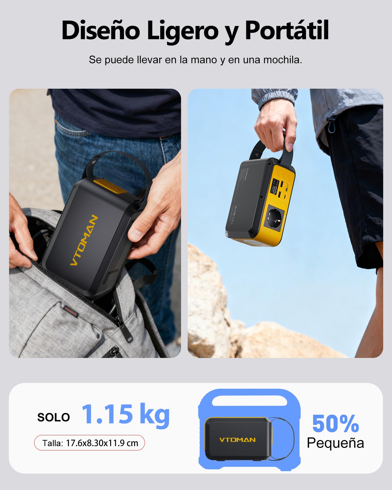 VTOMAN Jump 100 Energía Portátil, 89,6Wh LiFePO4, CA 100W PD 65W | Celdas seguras duraderas, carga múltiple, compacta ligera, camping y emergencias