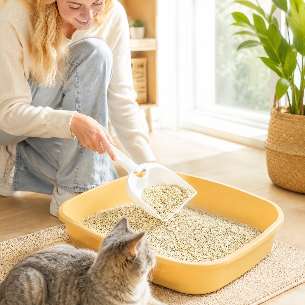 para s Tofu y Fibra Vegetal, Aglomerante Rendimiento, Control Olores Avanzado, Sin Polvo y sechable en el Inodoro, Arena para Gatos Mixta, Sabor Original, 10斤