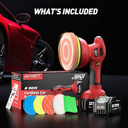 Miniatura 9 de Pulidor de búfer inalámbrico de 6 pulgadas baterías de 2 x 4000 mAh, kit de cera para automóvil con bloque de órbita de 0.315 in y control de 6