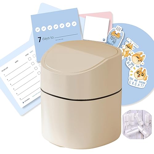 Sheebo Mini bote de basura de plástico moderno con tapa, papelera para escritorio de oficina, tocador de baño, escritorio, mesa o mesa auxiliar,