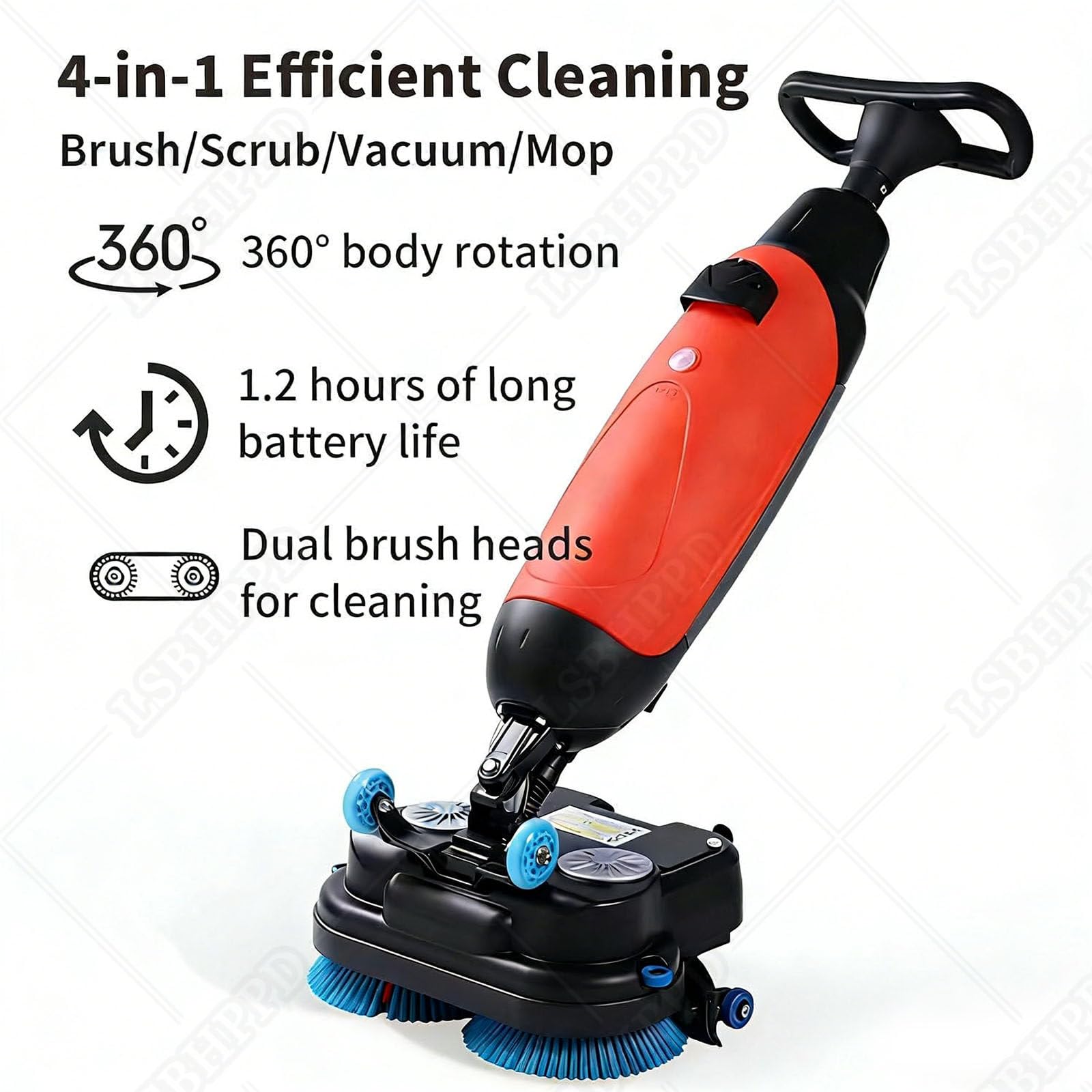 Fregadora de Suelos Profesional Inalámbrica - Máquina Limpiadora 3 en 1 con Doble Cepillo Rotativo,Ancho 43 cm,para Hoteles,Bares,Industria y Limpieza de Madera o Terrazo