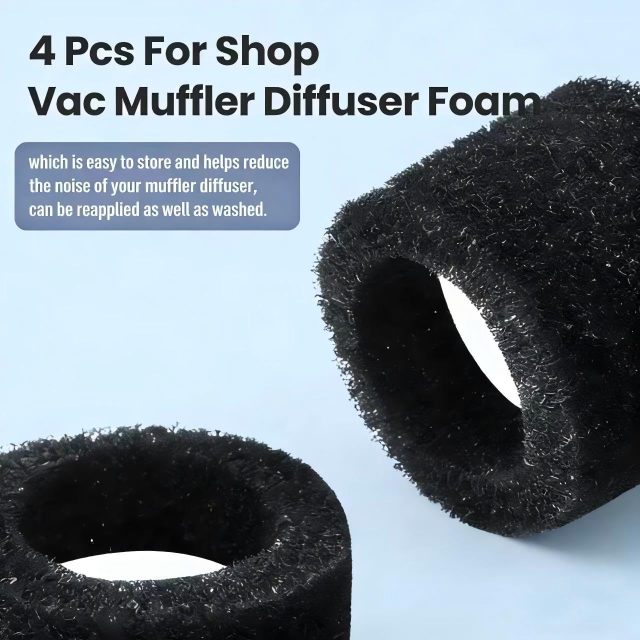 4 Pcs For Shop Vac Muffler Diffuser Foam Replacement Parts | for Craftsman & Ridgid Wet/Dry Vac - For Ridgid Shop Vac Attachments, High-Density Noise for Quieter Operation, Easy to Insta