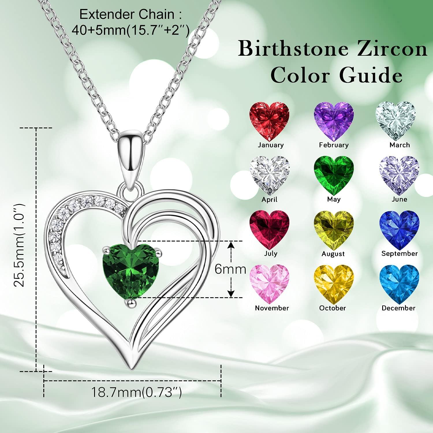 925 Sterling Silver Heart Necklace for Women Birthstone Necklace Silver Jewelry for Womens Jewelry Gifts for Women Her Mom - Image 2