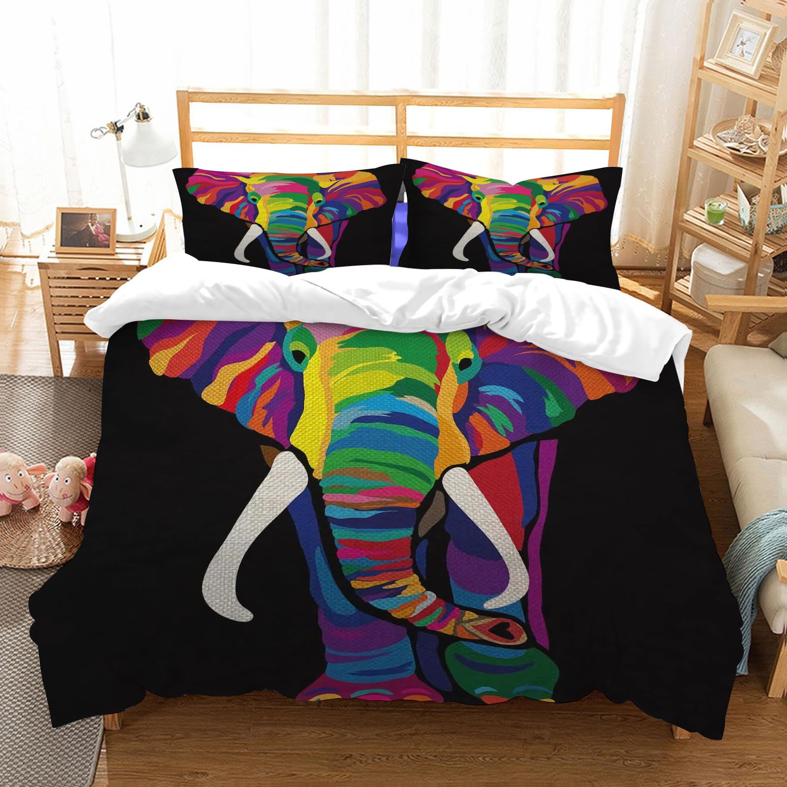 Ensemble de literie éléphant multicolore 228x264cm pour une chambre parentale zen