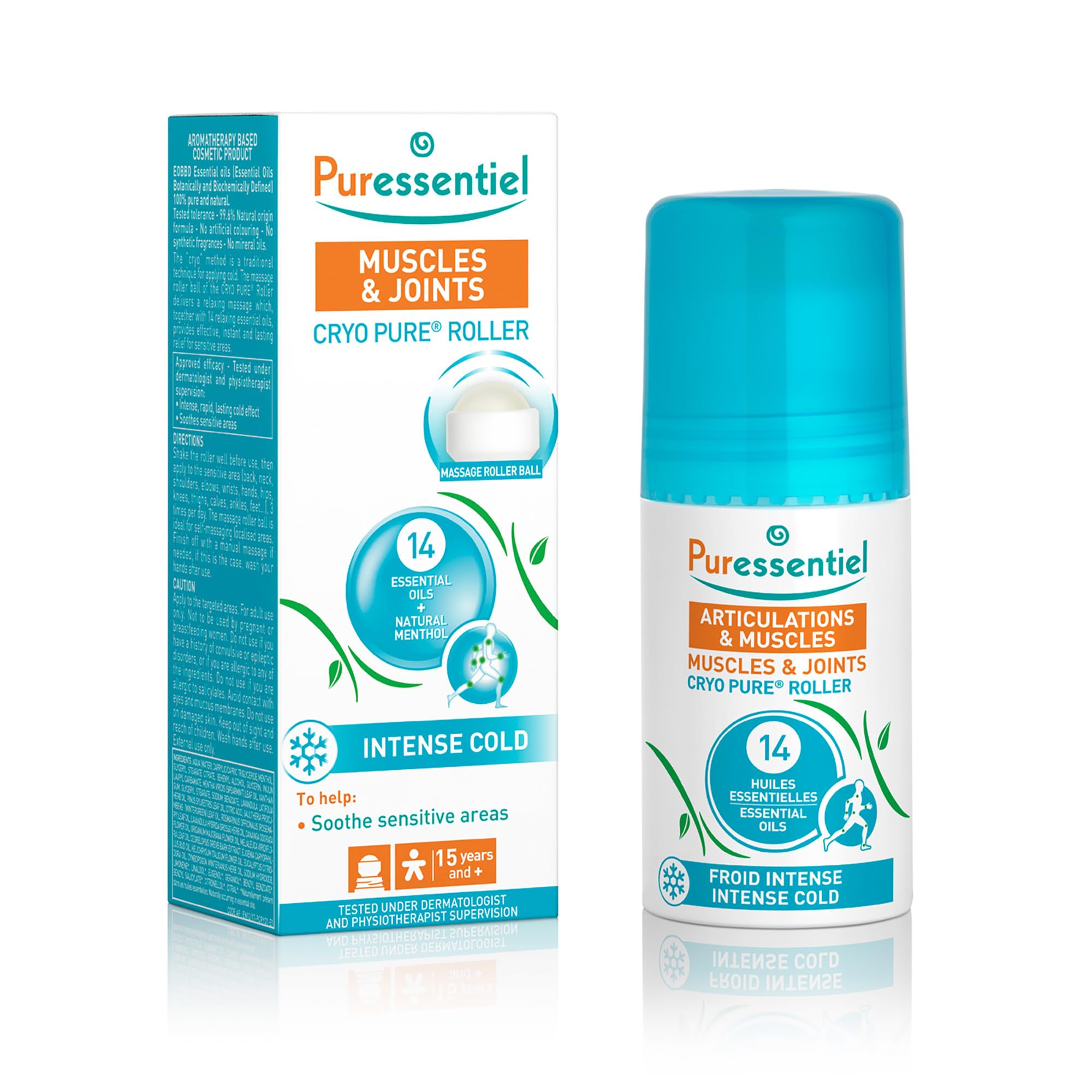 Puressentiel Muscles and Joints Cryo Pure Roller 75 ml – Fast and Natural Pain Relief – Soothing and Long Lasting Cooling Sensation – Natural Menthol and 14 Essential Oils