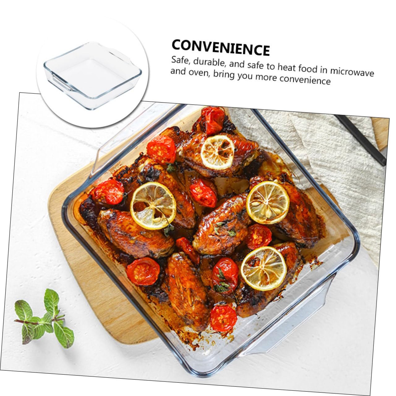 Amosfun Fuente de Vidrio para Hornear Doble Asa de 0.8l, Apta para Horno y Lavavajillas, Adecuado para Pasteles y Verduras Parrilla en Fiestas y Reuniones