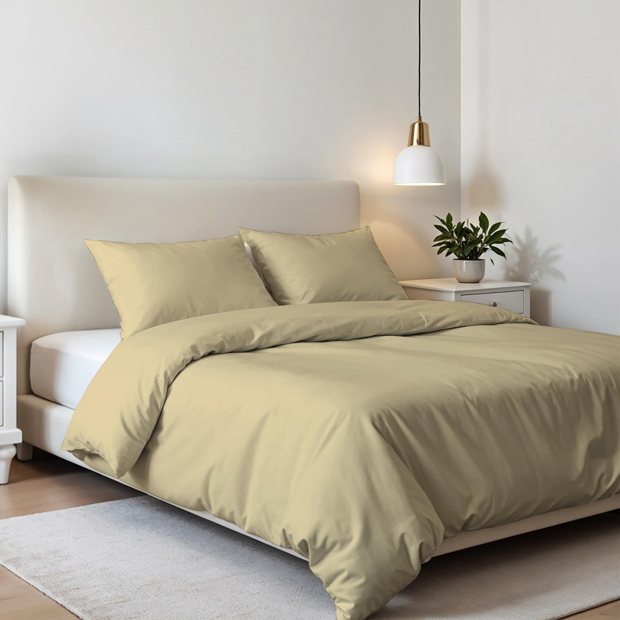 Elegant Microfibre Double Duvet Cover Set, Made in Italy – Duvet Cover Set – Duvet Cover 250 x 200 cm with Flap and Pillow Cases, Cream, Double