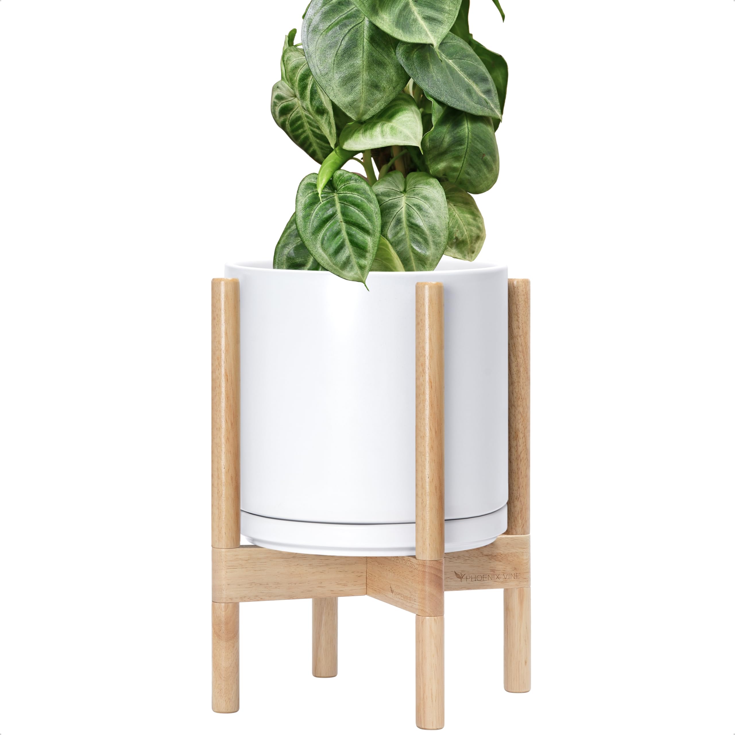 Ceramic Planter with Natural Stand - 10 Inch