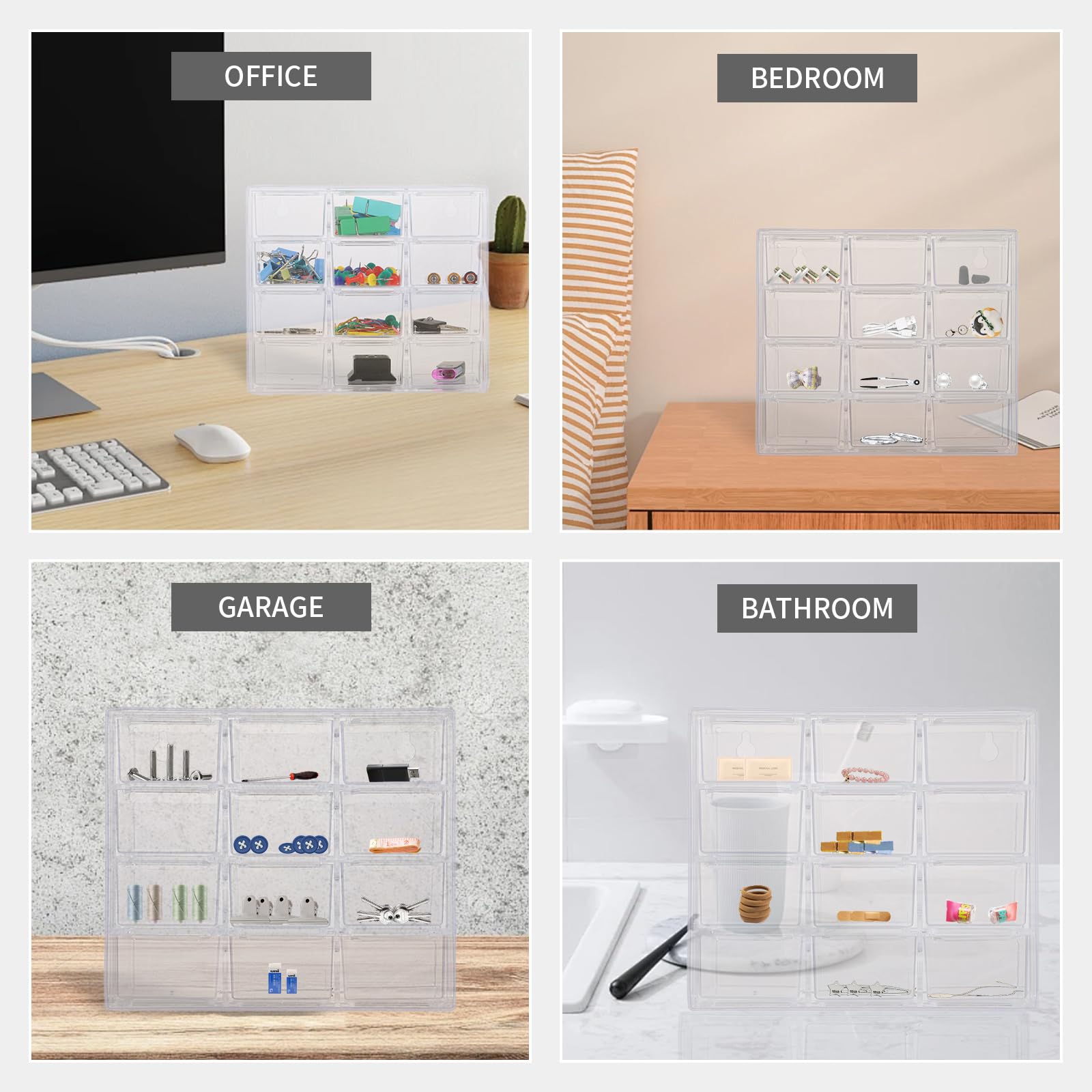 Cajoneras Plastico - Mini cajón organizador - Pequeño organizador de almacenamiento de escritorio con 12 cajonaes para guardar joyas cuentas horquillas pendientes piezas pequeñas
