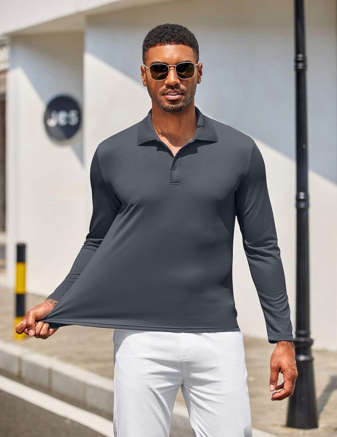 COOFANDY Men's Polo Shirt Long Sleeve Moisture Wicking Golf Shirts Sun Protection Collared Work Shirts