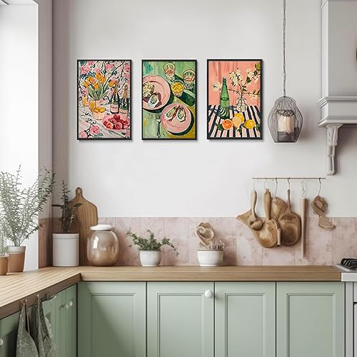 Miniatura 7 de 9 piezas de arte de pared de cocina coloridos alimentos para decoración de pared, fotos, bebidas, frutas, bar, carrito, lienzo, impresiones para