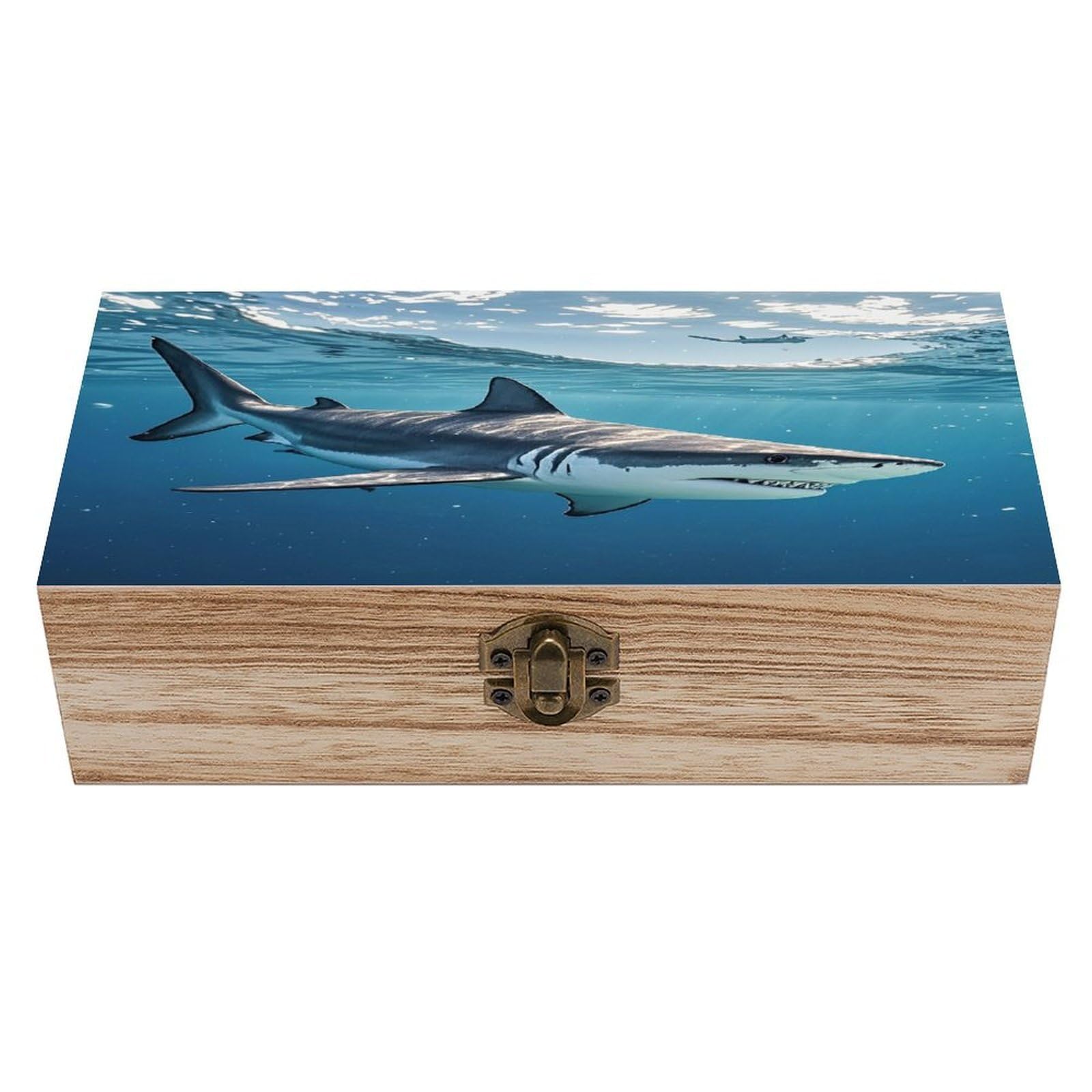 asbwuo Ocean Sea Animal Shark Wood Keepsake Box Wooden Box with Hinged Lid
