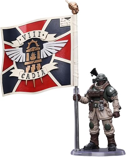 JOYTOY 118 Warhammer 40,000 Figura de acción Astra Militarum Cadian Command Squad Veterano con Regimiento Estándar Anime Colección Modelo Regalo