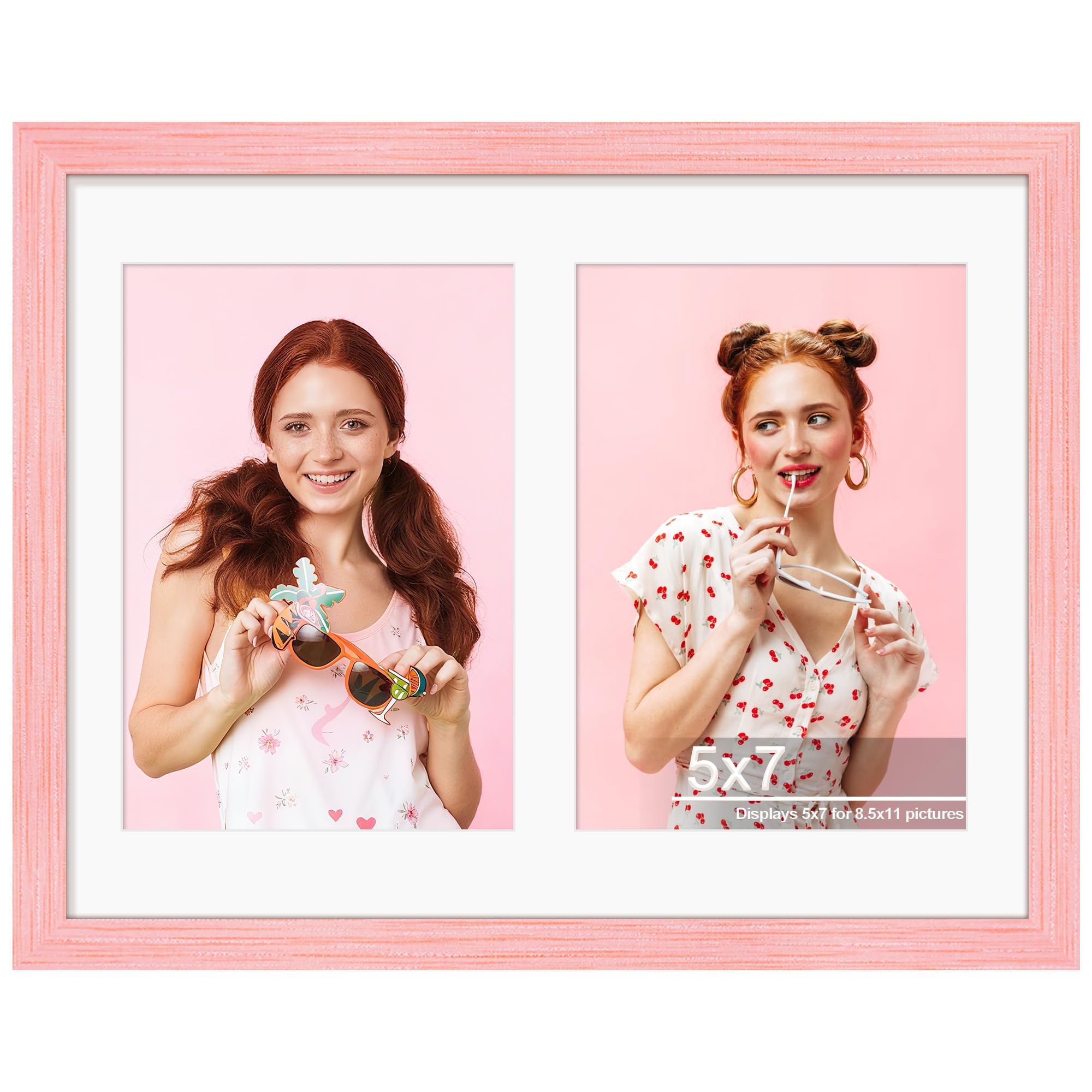 DUENPY 8.5x11 Double 5x7 Picture Frame Double Picture Frame Displays Two 5x7 inch Photos Available Horizontal Wall Mounting Display and Vertical Pink