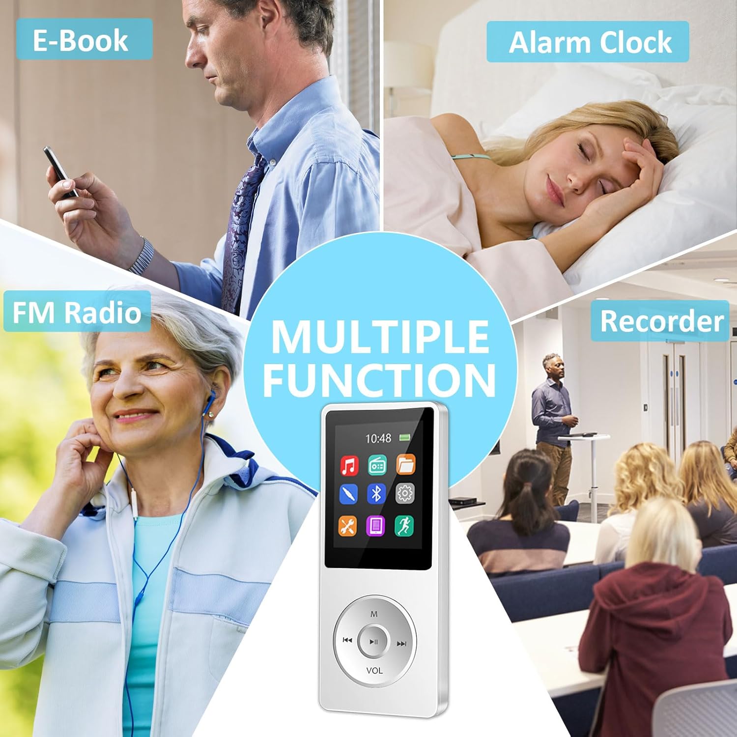 64GB MP3 Player with Bluetooth, Portable HiFi Lossless MP3 Music Players with Speaker and Earphones, Multifunctional Media Player with FM Radio, Up to 128GB Extension, Support Shuffle Playback - Image 5