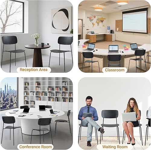 Miniatura 8 de Sidanli Juego de 4 sillas apilables, sillas de sala de espera con patas de metal y asiento ergonómico de plástico, sillas de oficina apilables para