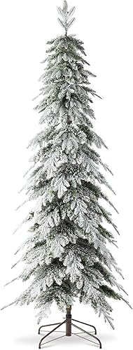 Vista 150 de Glitzhome Prelit Christmas Tree, 6ft Flocked Artificial Christmas Tree Serene Snowscape Fir with 300 Warm White Lights for Home, Office, Party