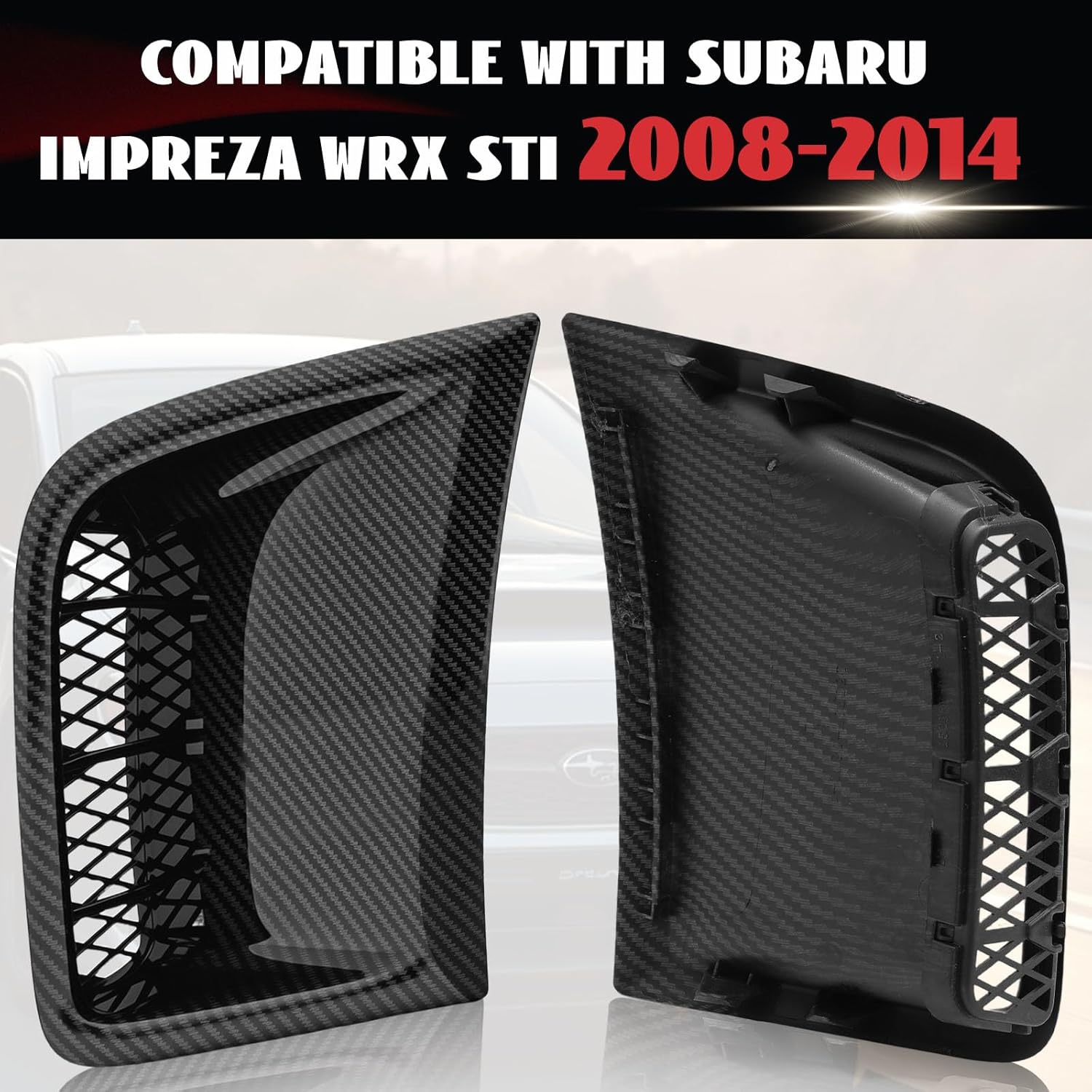 Front Bumper Side Air Vents Fit For 2008-2014 Subaru Impreza WRX STi Air Duct Bezel Trim Cover Pair Set, Carbon Fiber Surface