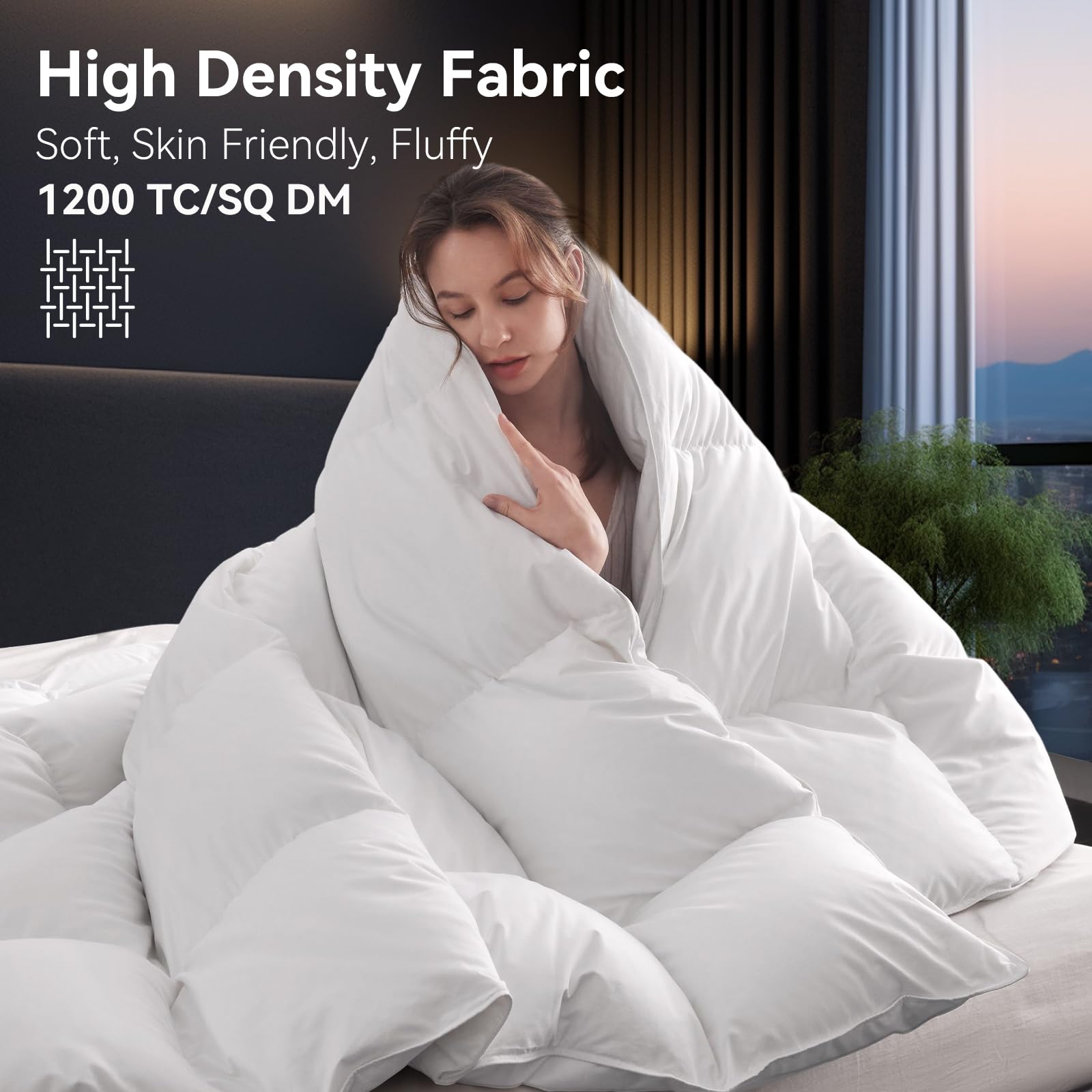 L LOVSOUL Organic 75% Goose Down Fiber Comforter Oversize Queen Size,850+FP,1200TC,Extra Fluffy,Hotel-Luxury Ultra Soft All Season White Duvet Insert with 8 Corner Tabs: Alaskan King(132x120inches) White