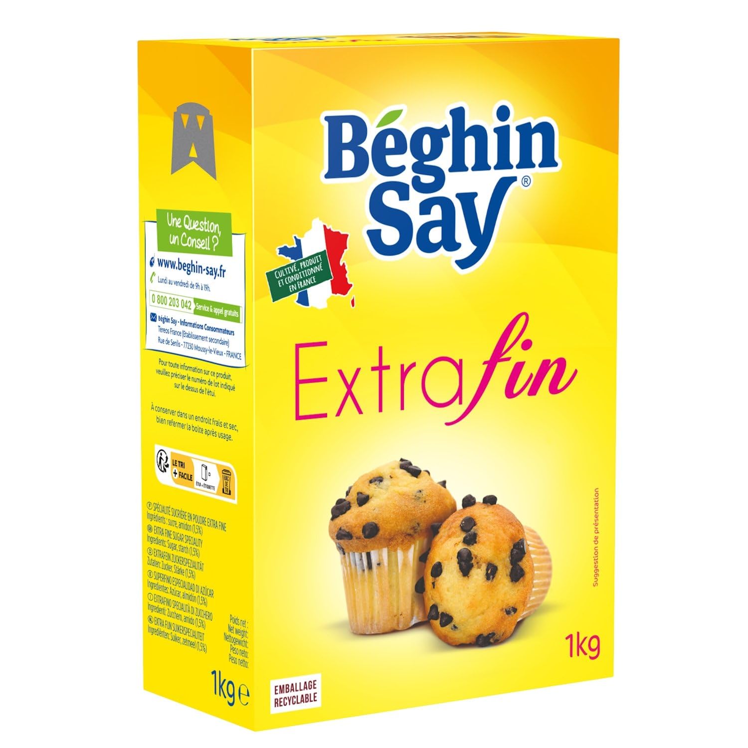 Sucre Poudre Extra Fin BEGHIN SAY - la boite de 1 kg Lot De 4 - Par Lot