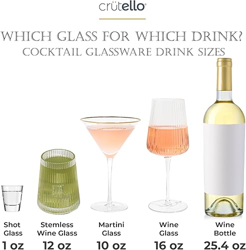 Miniatura 6 de Crutello Copas de vino modernas de 12 onzas, juego de 4, cristalería acanalada única con textura ondulada vintage, vino tinto art déco o copa de