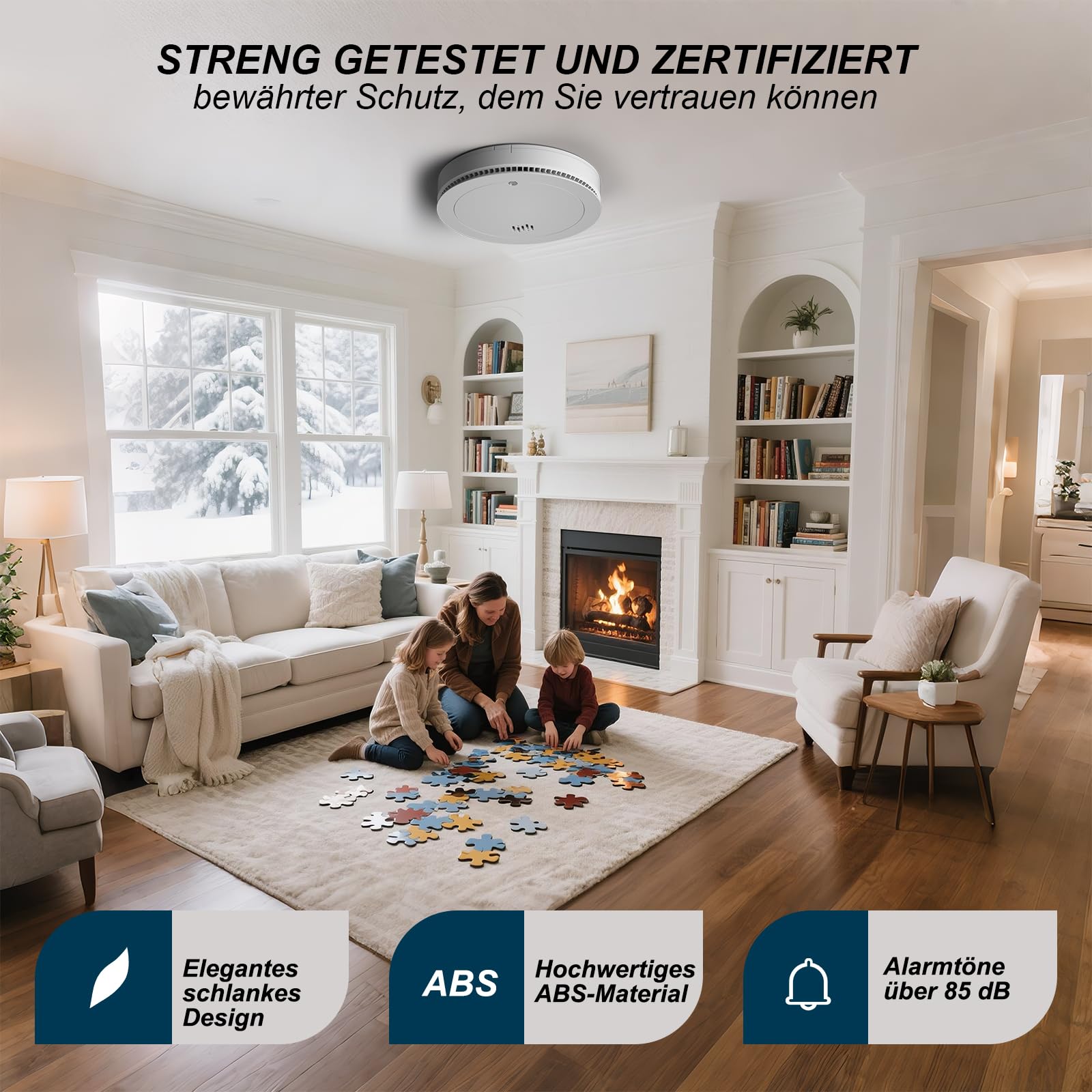 Rauchmelder 5er Set - 10 Jahre Batterie - Ohne Blinken - Photoelektrisch Feuermelder - DIN EN14604 Zertifiziert - Für Schlafzimmer Wohnzimmer Küche