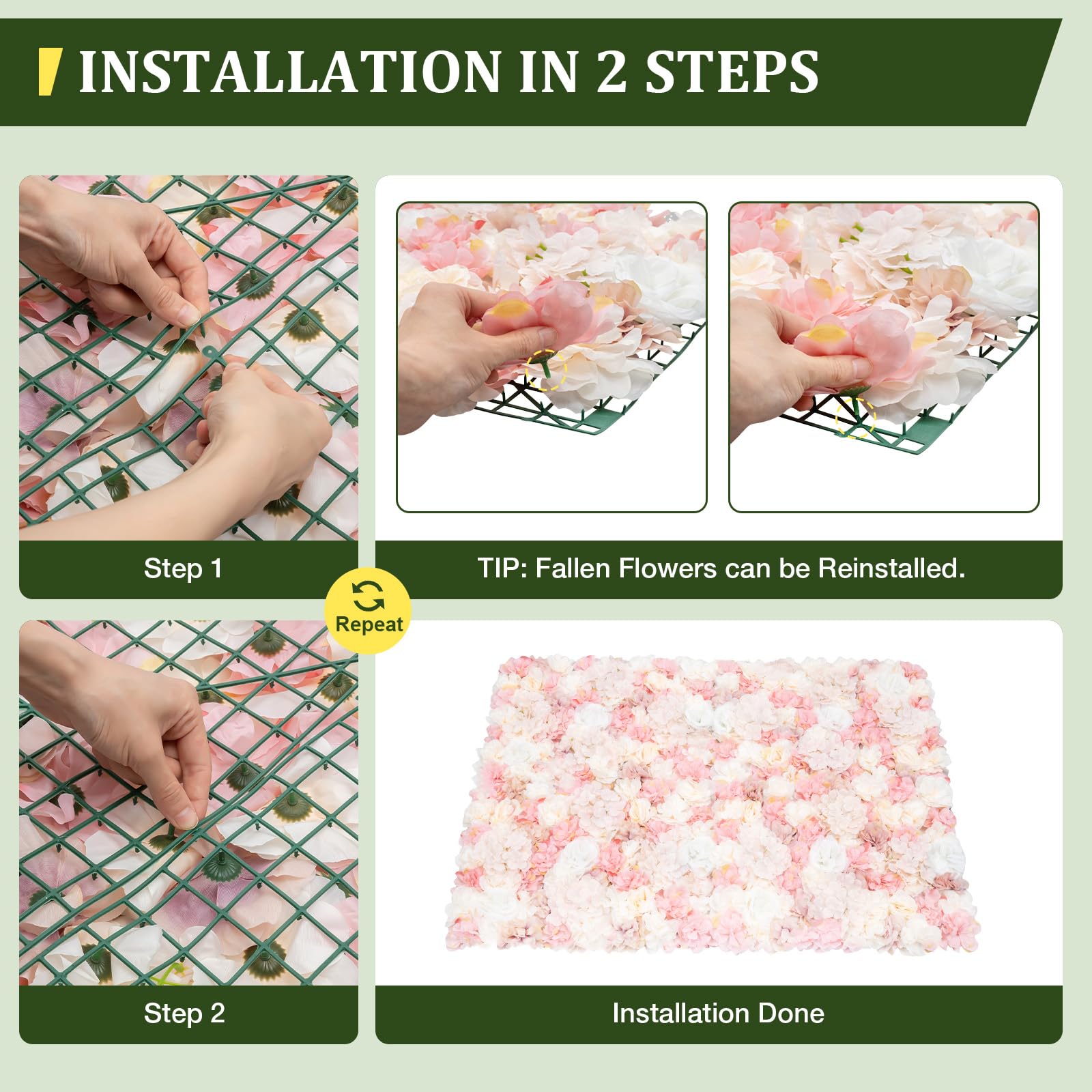 Blumenwand Kunstblumen Hochzeit Party Deko Seide wetterfest Modulare 12er Set 60x40cm