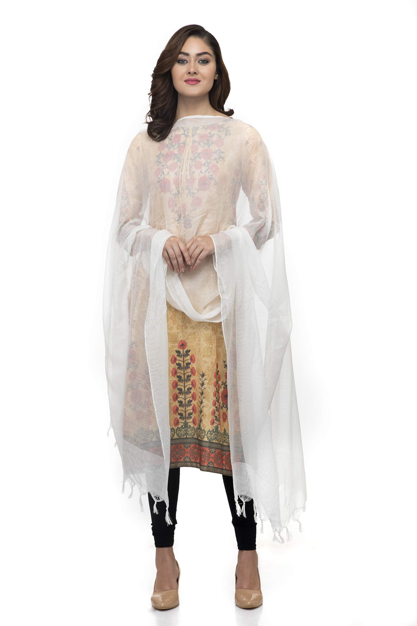 Women's Self Design Silk, Cotton Dupatta (ARS0279_White_Free Size)