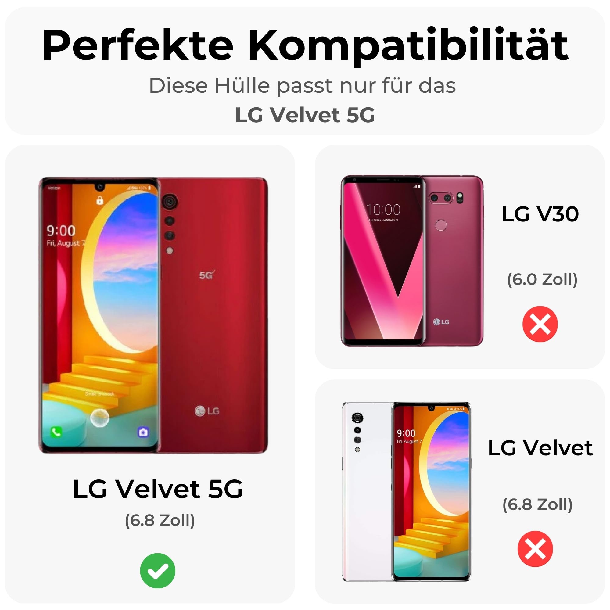 Betterfon | LG Velvet 5G Custodia a portafoglio con chiusura magnetica e scomparti per carte di credito per LG Velvet 5G, nero