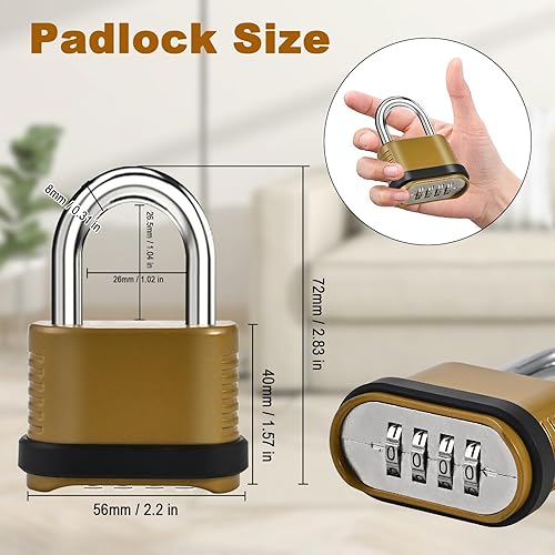 Miniatura 2 de Paquete de 2 candados combinados  Cerradura combinada resistente de 4 dígitos  0.118 pulgadas (1.043 in) candado de combinación impermeable para