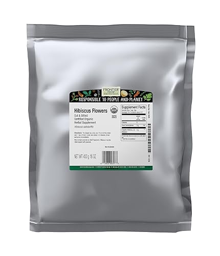 Frontier Co-op Flores de hibisco cortadas y tamizadas certificadas orgánicas predeterminadas afrutadas 16 onzas