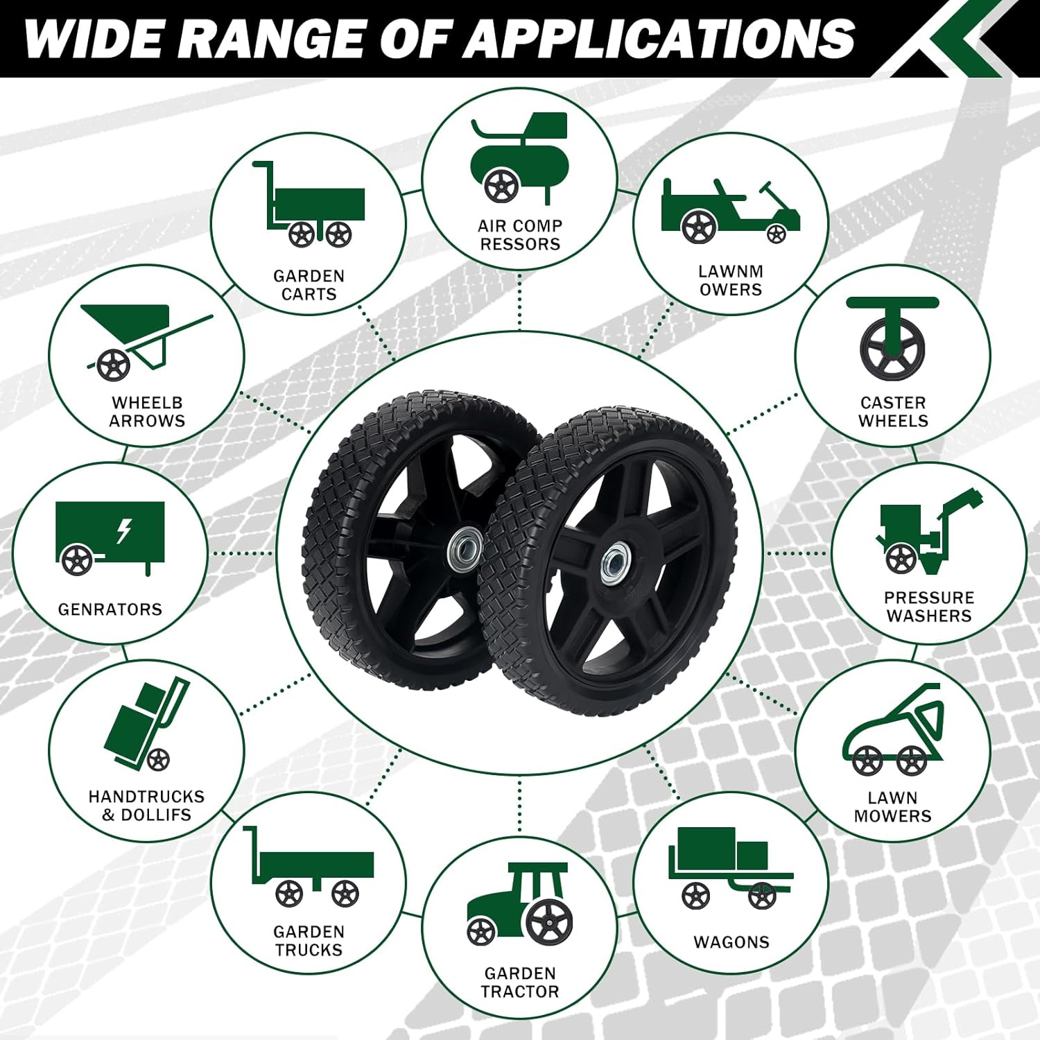 CheeMuii 4 Pack 12 Inch Lawn Mower Wheels Kit 12" Push Lawn Mower Wheels with Bolts and Lock Nuts Kit Fit for Most Standard push Lawn Mowers/Generator/Garden Tiller/Handtruck