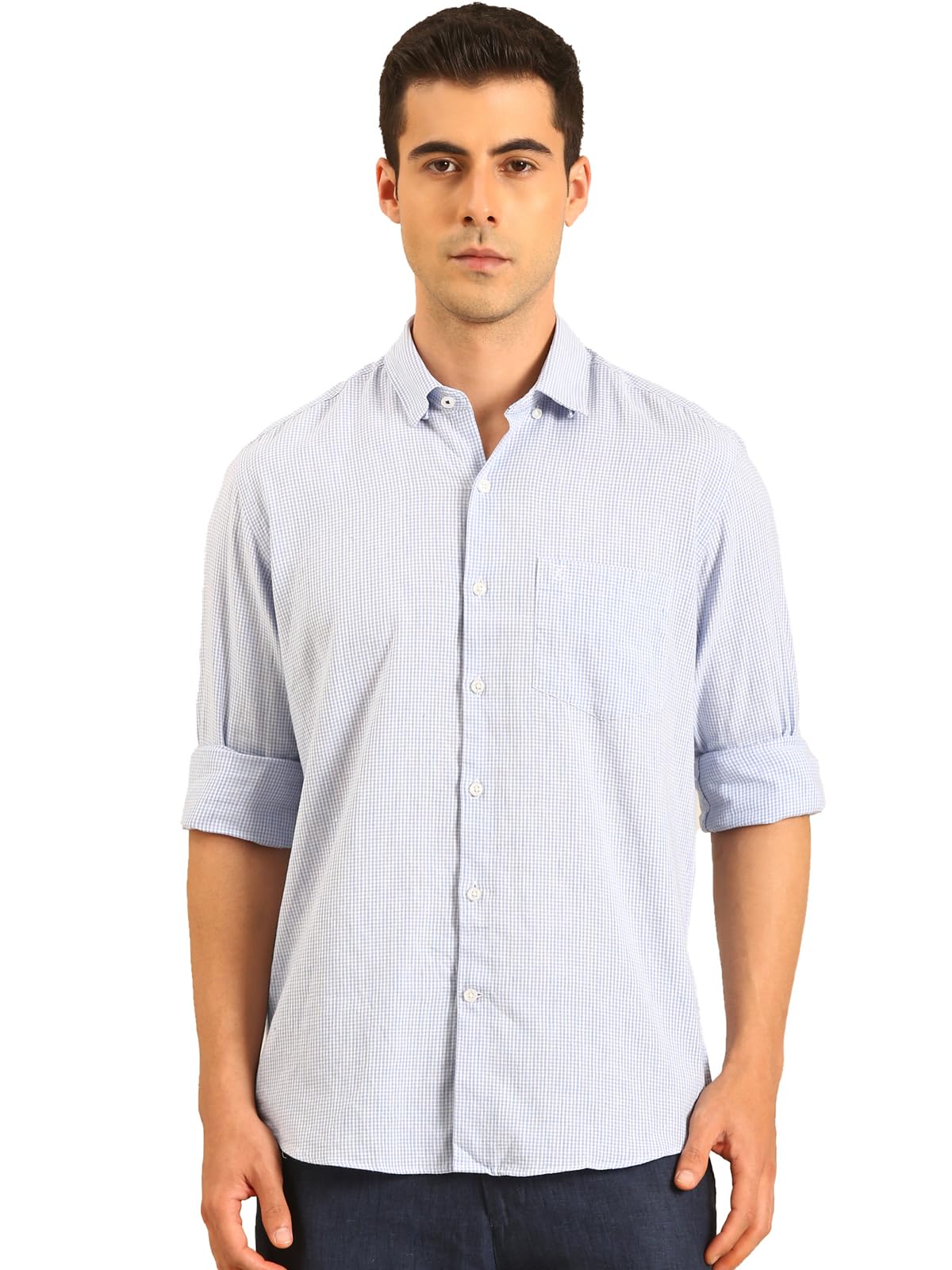 linen club Men's Linen Rich Light Checked Contemporary Fit Full Sleeve Casual Shirt-picture-54