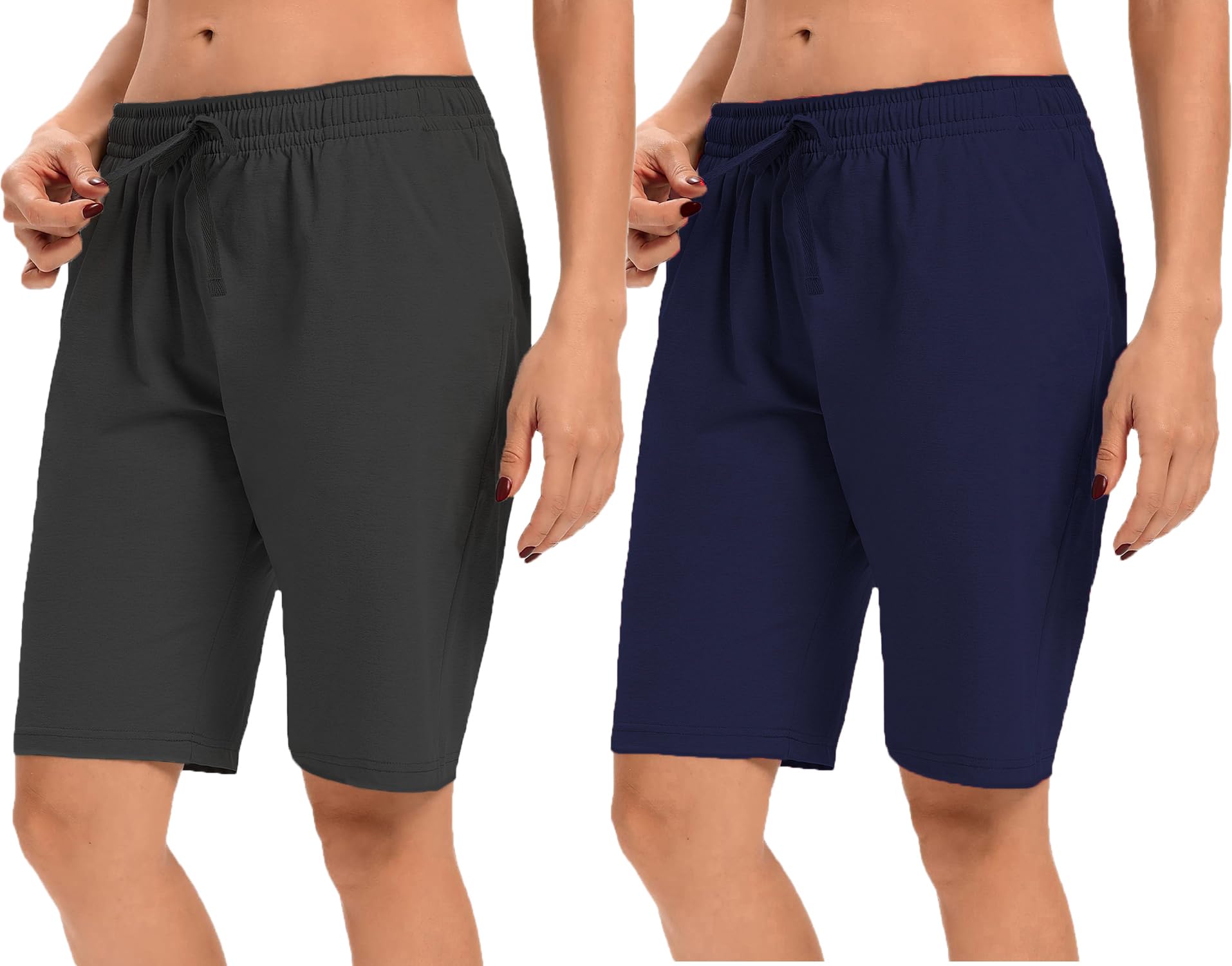 Women's Casual Cotton Shorts,Relaxedfit Shorts, Summer Shorts, Boxer Shorts, Loose fit Shorts,Mid Thigh Length Shorts with Adjustable Waistband - Pack of 2