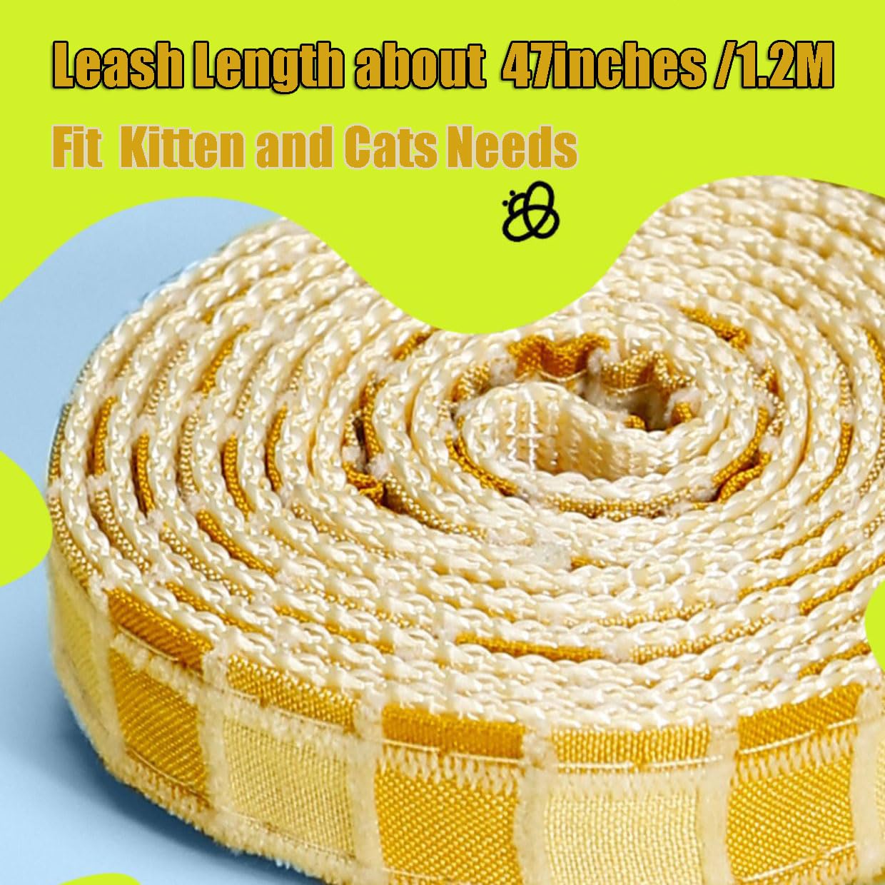 Katzengeschirr und Leine, ausbruchsicher, verstellbares Kätzchengeschirr für große, kleine Katzen, niedliches Bienenkaro, leicht, weich, Petsafe (Gelb Karierte Biene, Größe M (für 3,2–7,5 kg))