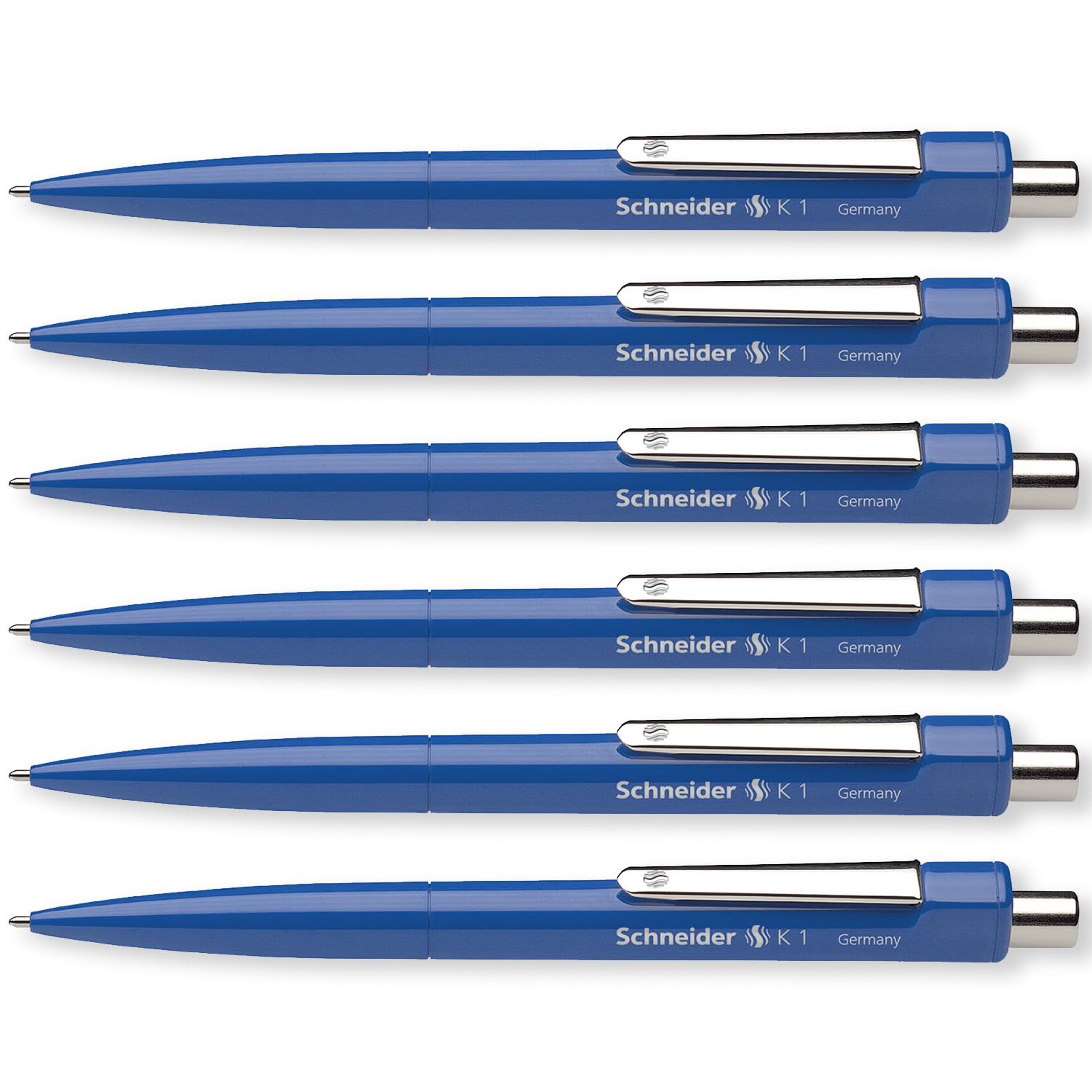 Schneider K1 Ballpoint Pen Medium Retractable Pens, Blue Ink, Pack of 6