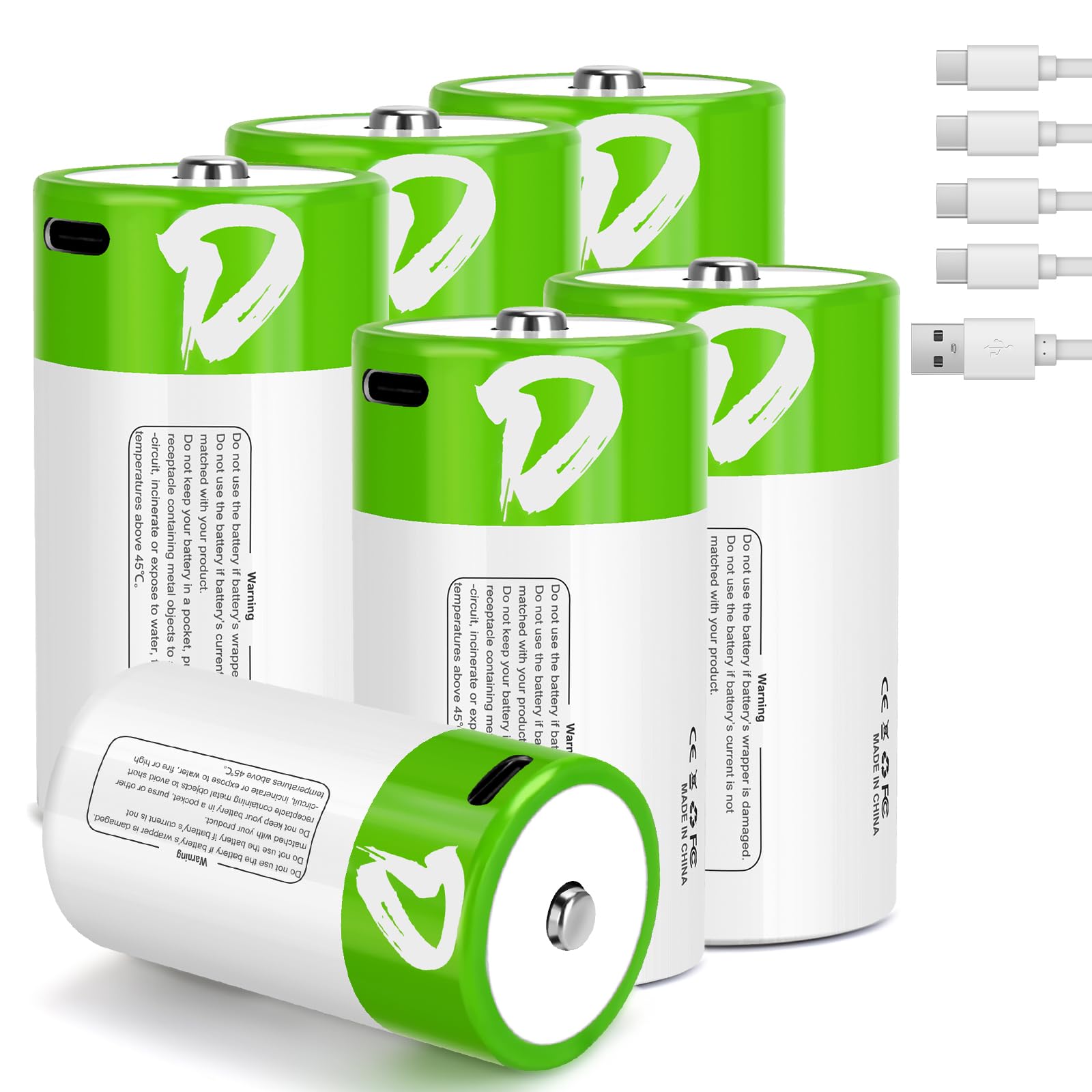 seyyen Lithium Rechargeable D Batteries 8 Pack,7500mWh High Capacity 1.5V Li-ion D Batteries with 4 in 1 USB-C Charge Cable,Long Lasting D Cell Batteries
