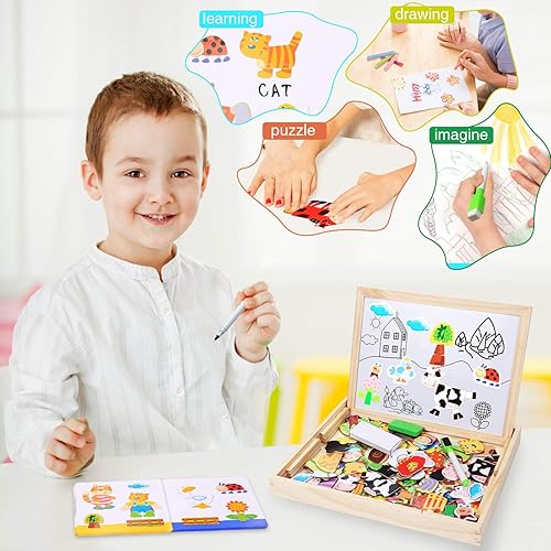 Miniatura 3 de Pizarrón magnético Lewo de madera para niños con juegos rompecabezas