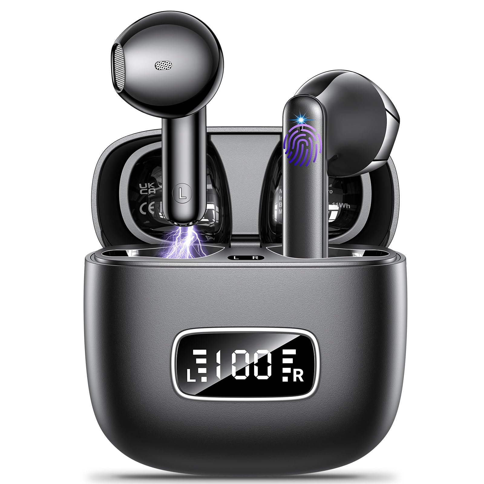 Wireless Earbuds,Bluetooth 5.3 Headphones In Ear with 4 Mic ENC Calls Noise Cancelling Ear buds,Wireless Earphones LED Display Wireless Headphones Touch Control IP6 Waterproof, 42H Playtime Black