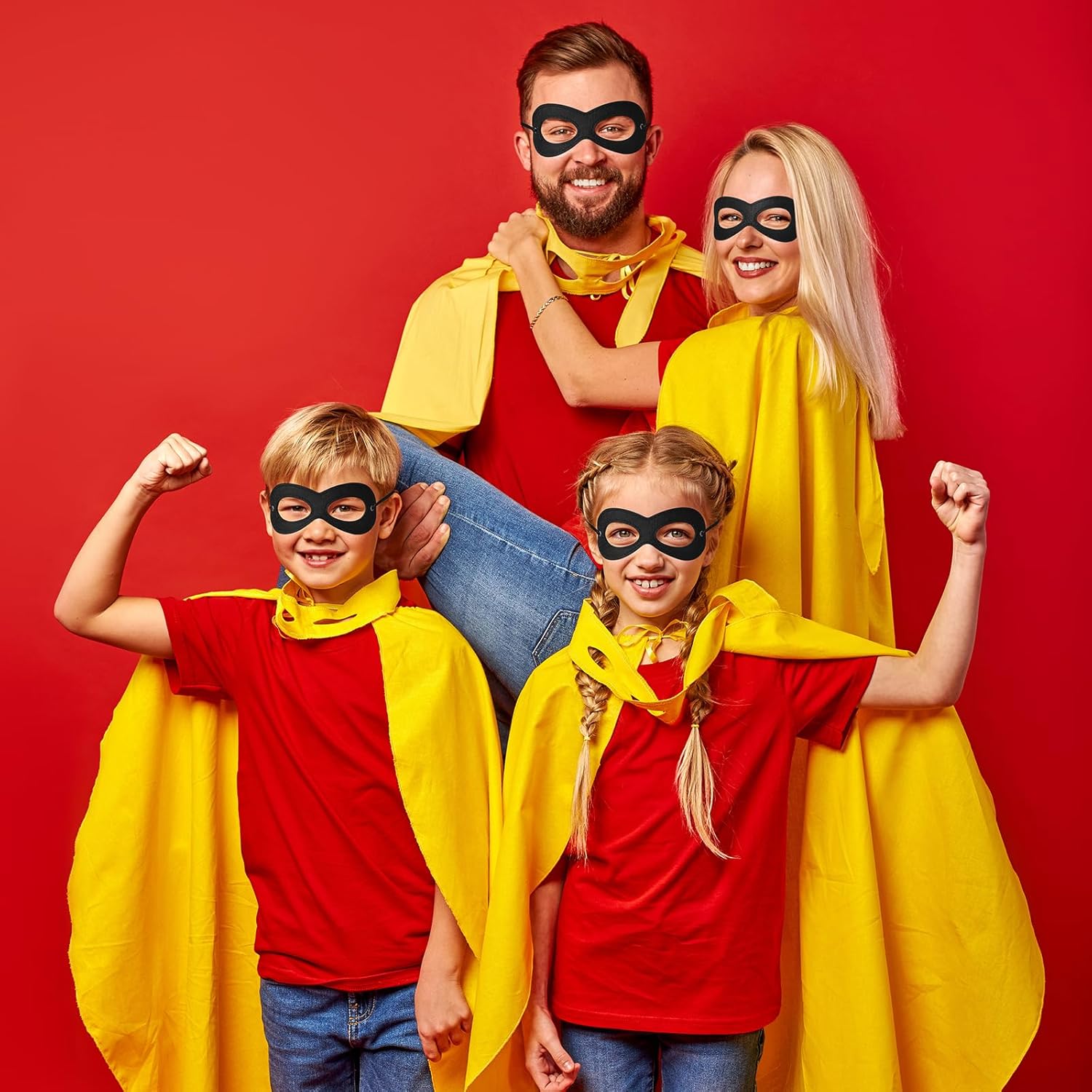 Superhero Black Eye Masks - Felt Halloween Dress Up Masks, Adjustable Black Masks with Elastic Rope - Great Party Cosplay Accessory - for Superhero Bandit Thief Adult Kids (1 Pcs) - Image 2