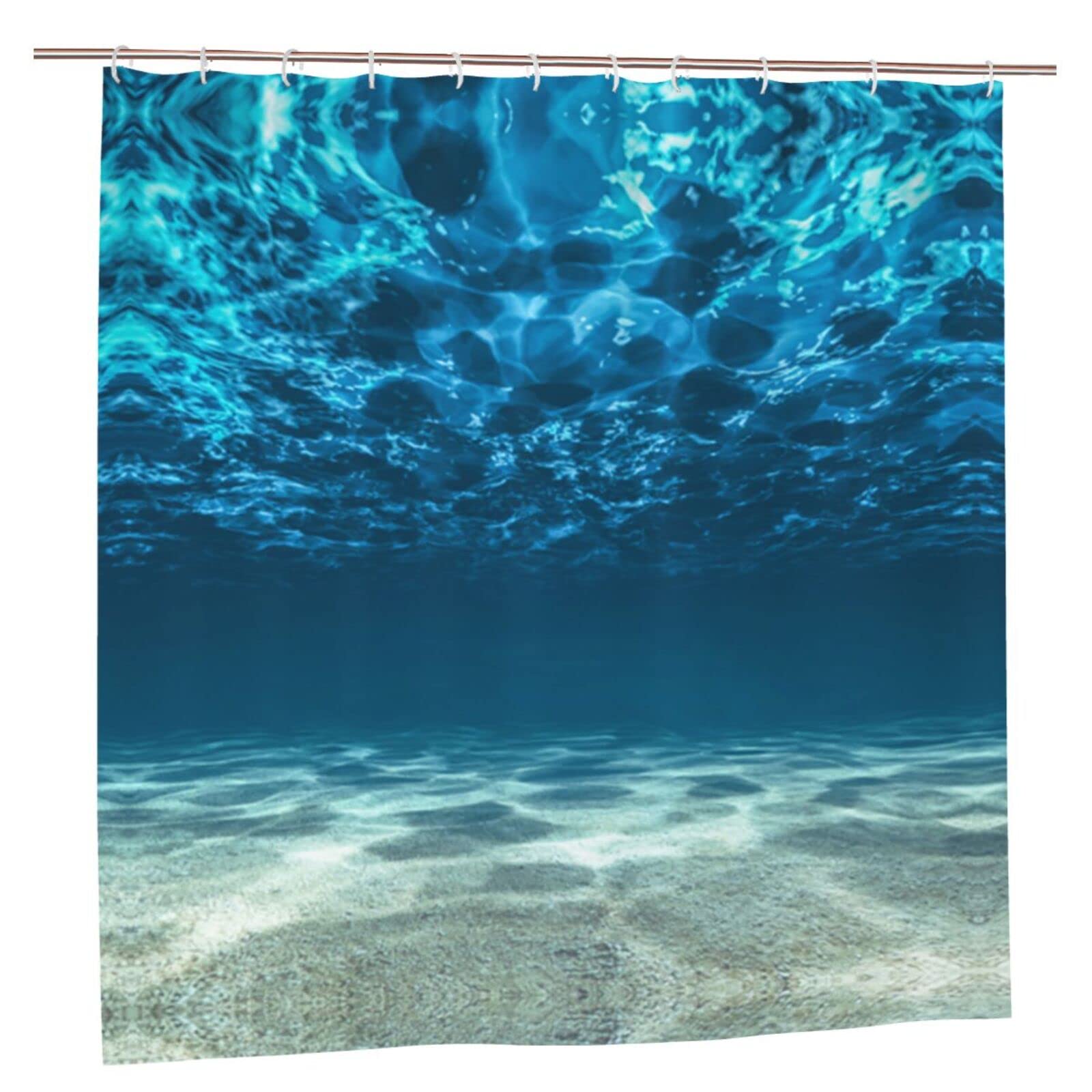 WELMECO Tenda Da Doccia Oceanica Con Corallo – 183x183 Cm, Poliestere, Blu E Arancione, Con Ganci