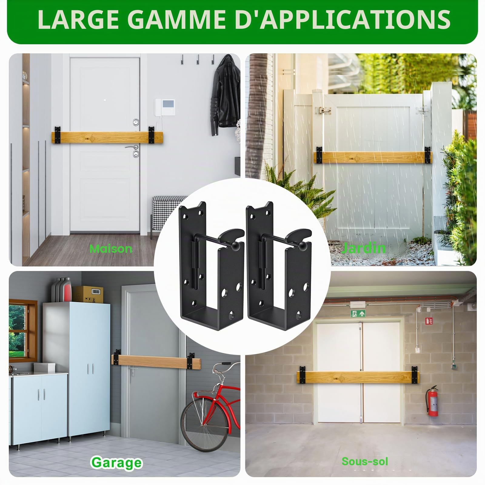 Dolibest 4pcs Loquet de Porte Portail en Bois Verrou de Porte Ferrures pour Bois 106.6 x 53.5mm Loquet Sécurité Résistant aux Intempéries Intérieur&Extérieur Jardin/Garage/Grange/Abri Jardin Sécurisé