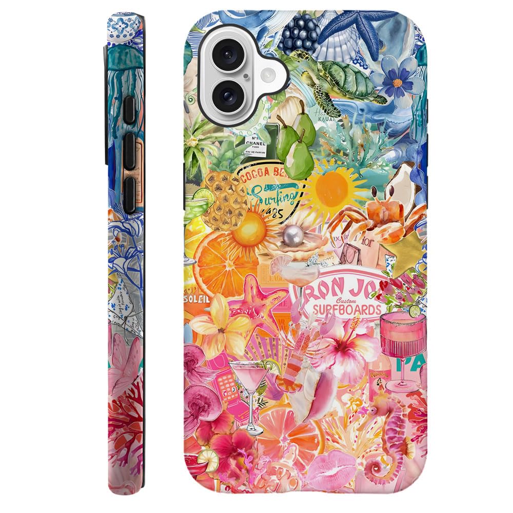Generic Compatible with for iPhone 16 Plus,Vintage Fruit Sea Life Collage Phone Case for Girl Women Boy Men,Scratch Resistant Shockproof Cover Phone