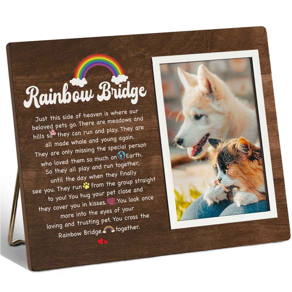 JOEZITON Rainbow Bridge Pet Memorial Picture Frame – 4x6 Inch Metal, Sympathy Gift For Loss Of Dog Or Cat