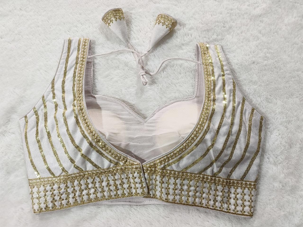 Vihu Fashion Women's Readymade Blouse Embroidery Multi Coding Gold Thread Indian Ethnic Designer Stitched Readymade Saree Sleeveless White Blouse For Women For Saree Lehenga Choli