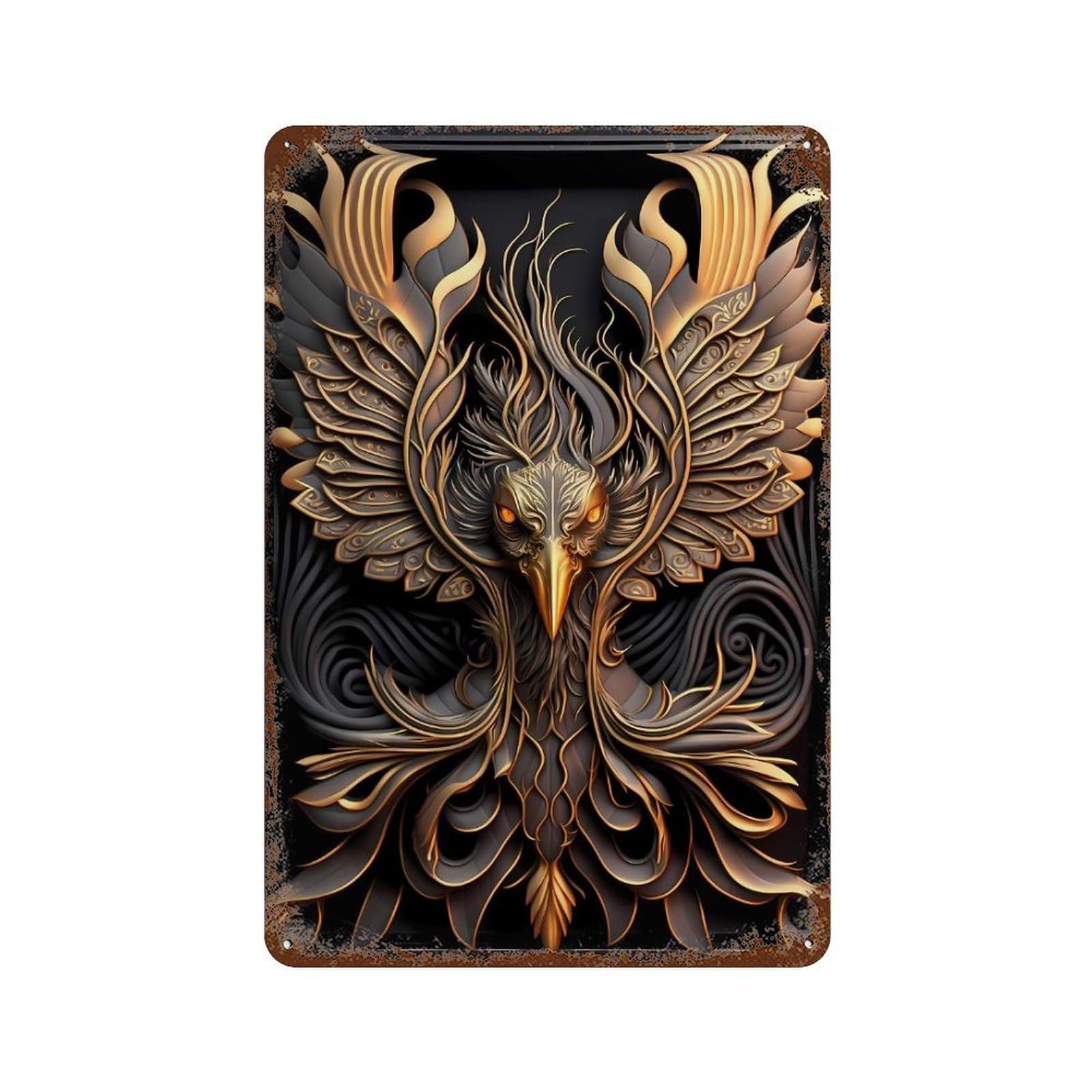 Mythical Phoenix God 11.8"x7.9" Weathered Tin Sign, Shabby Chic Decor for Cafe, Home Bar And Lounge Decor