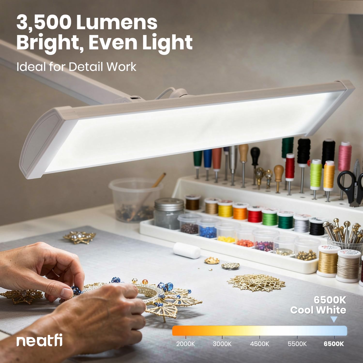 Neatfi Lampada da lavoro Ultra LED Touch Control, 45W, 270 LED SMD, larga 66 cm, 5 livelli di luminosità, dimmerabile (Bianco, Non-CCT con morsetto)